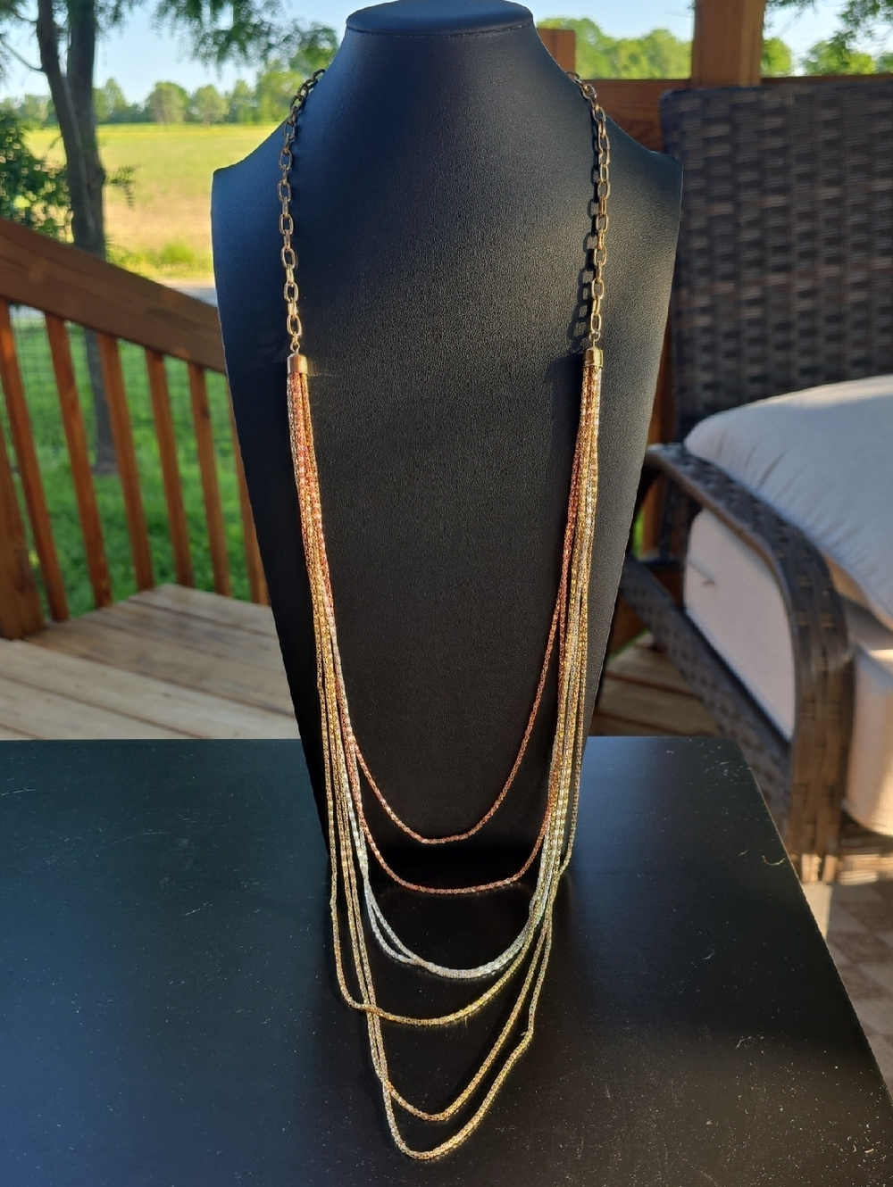 Multi-Strand Tri-Tone Layered Necklace - Gold, Rose Gold & Silver